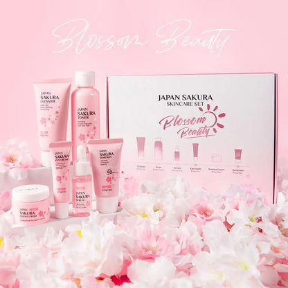 6pcs Sakura Skin Care Set – Face Cream, Serum, Toner, Cleanser, Sunscreen & Eye Cream, Complete Facial Care Gift Box