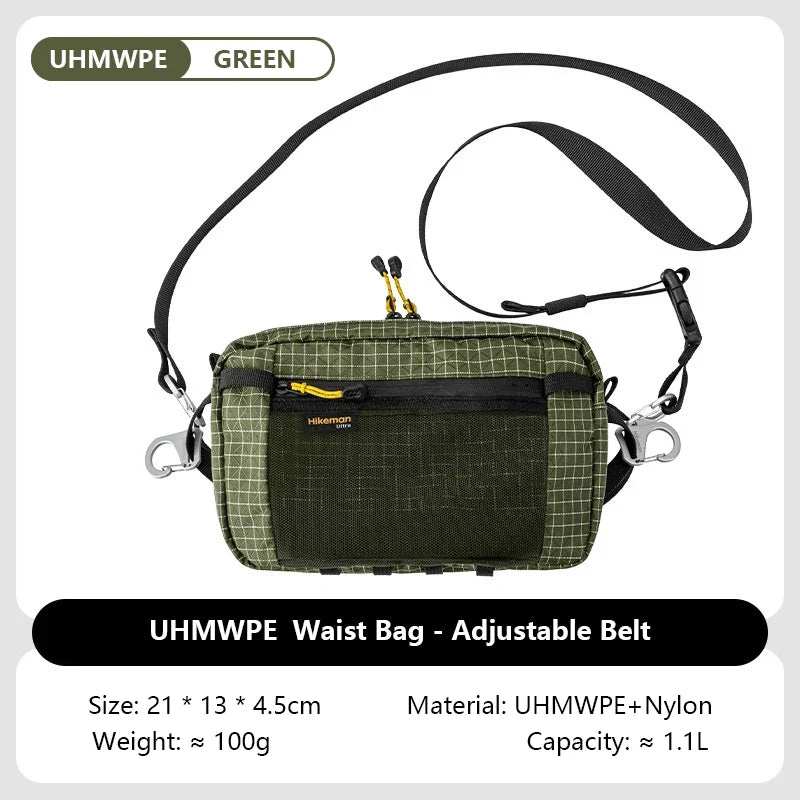 Dyneema Fiber Waist Pack - 1.1L Ultralight Waterproof Multi-Pocket Bag for Cycling, Running, Hiking & Camping