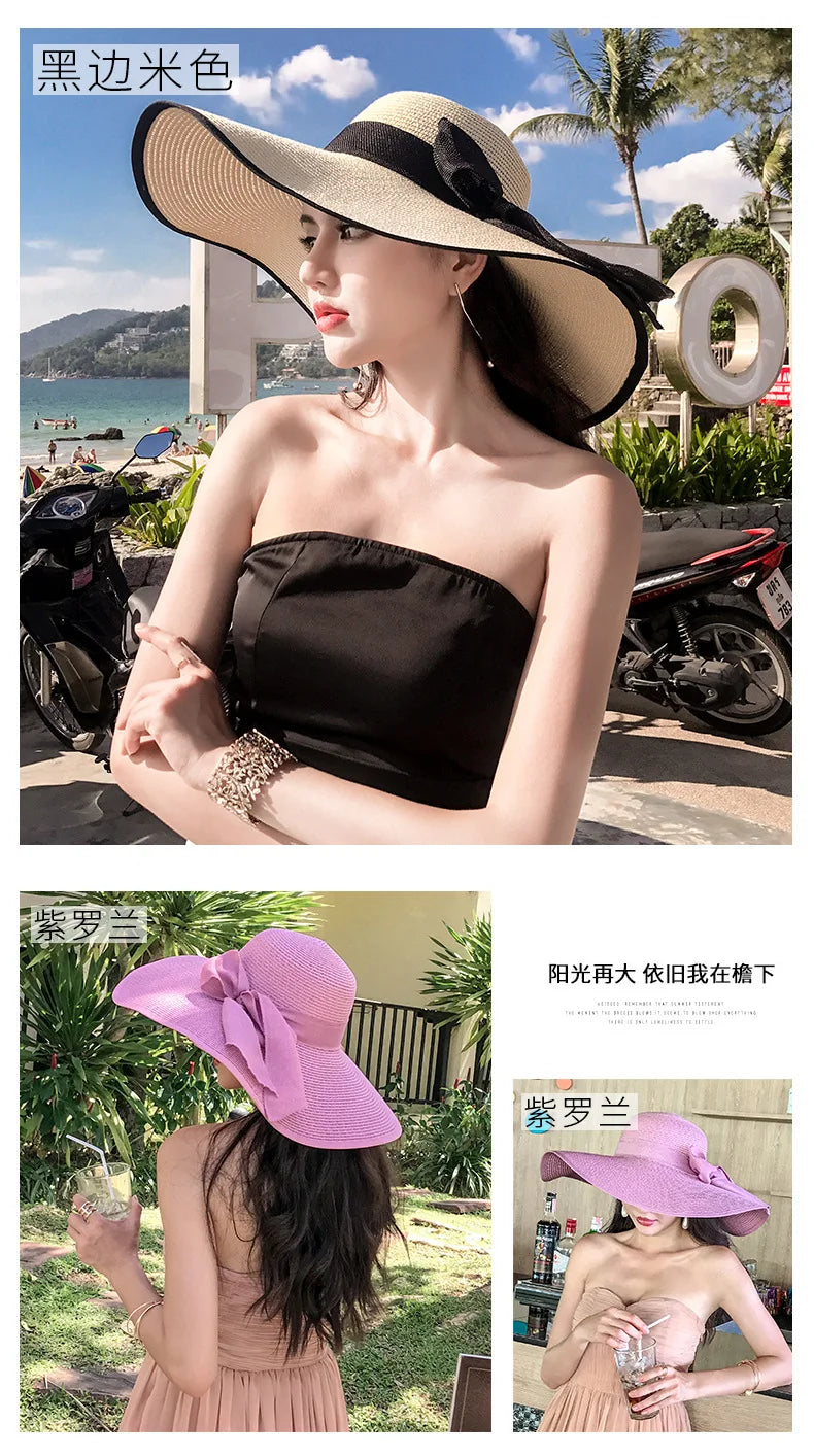 Women’s Foldable Summer Straw Hat – Beach & Travel Sun Visor with UV Protection, Bucket Cap Panama Style
