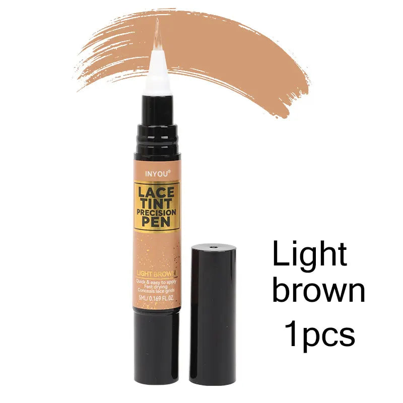 Lace Tint Pen - Wig Lace Color Enhancer with Brush Applicator for Natural Parting, Black & Brown Shades 5ml