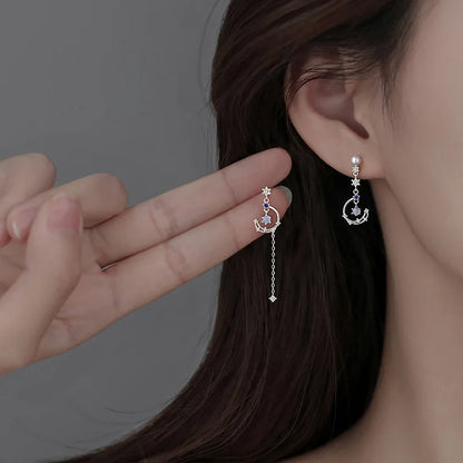 Pearl Moon Asymmetric Earrings - Butterfly Flower Zircon Drop Jewelry for Women Weddings