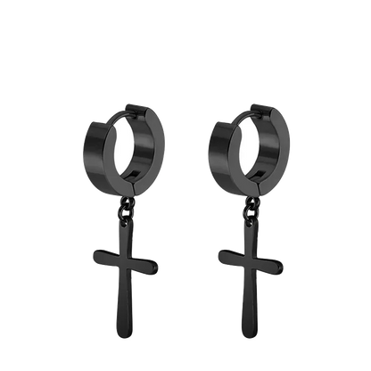 Stainless Steel Cross Star Dangle Earrings - Punk Gothic Hoop Huggie Jewelry for Men & Women