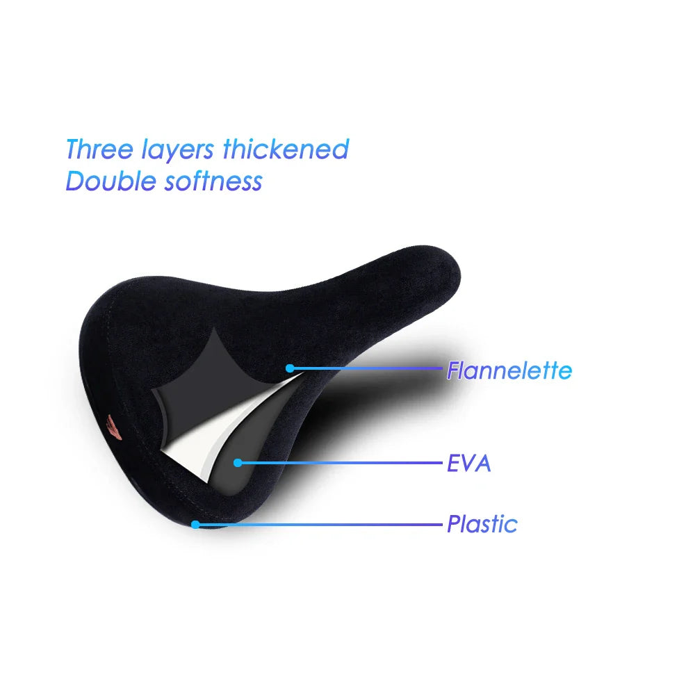Funsea Bicycle Saddle - Black Wheelie Seat with Embroidered Logo, Flannelette Cover, 8mm Rail for Bikes