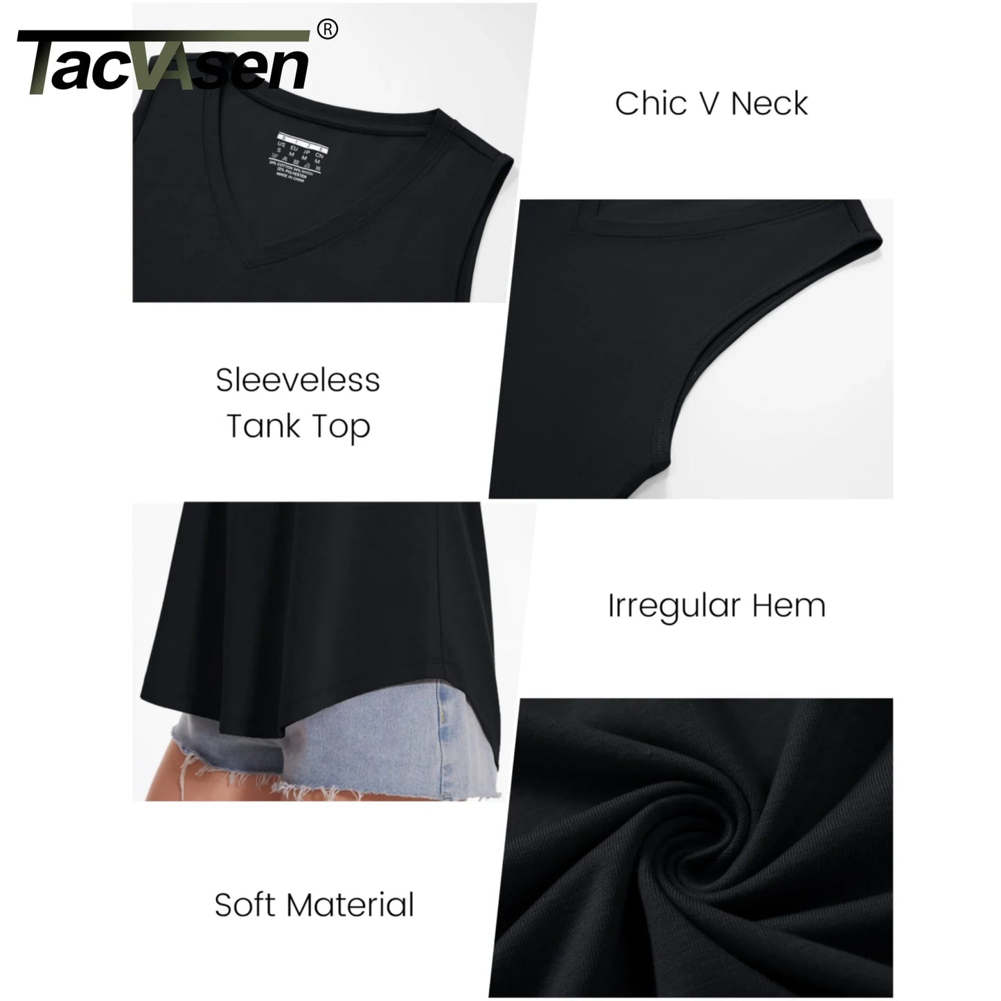 TACVASEN Women's V-Neck Tank Top - Soft Sleeveless Casual Summer Flowy Tee
