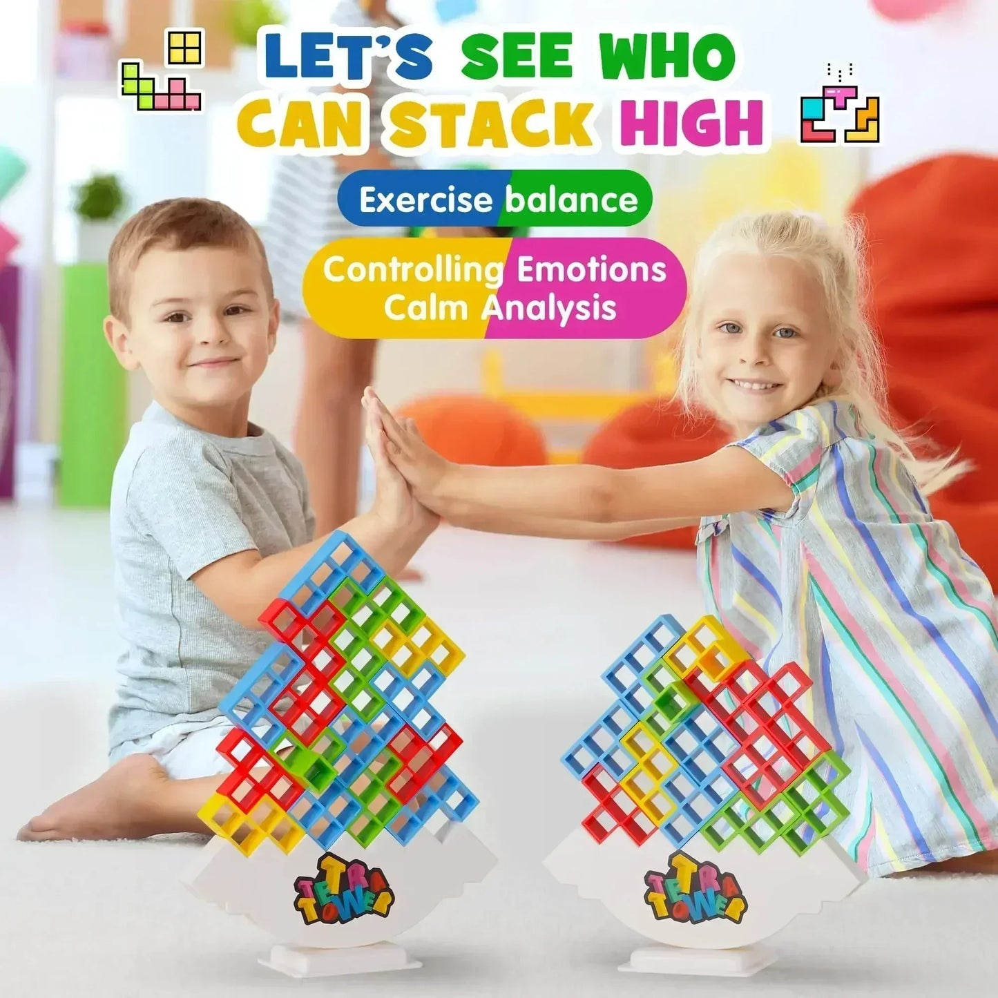 Tetra Tower Balance Puzzle Game - Fun Stacking Building Board Game for Kids Adults Family Friends Party Gift