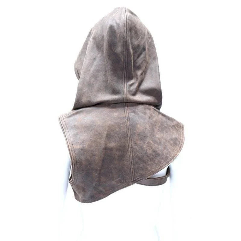 Adjustable Medieval Gothic Cowl Hat — Faux Leather Steampunk Hooded Cloak Cape for Men & Women Cosplay Accessory