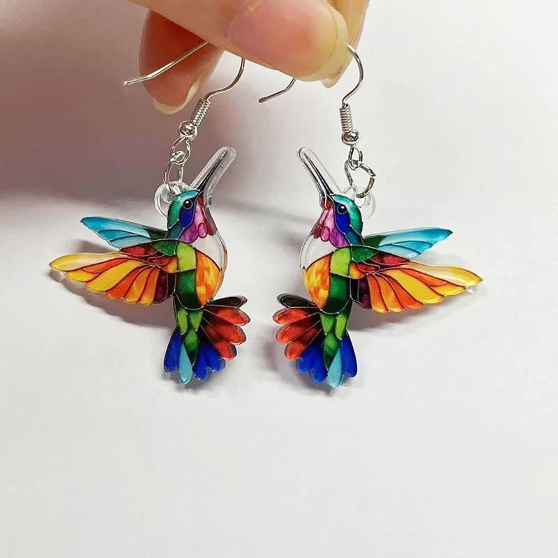 FTCY Acrylic Hummingbird Drop Earrings - Retro Colorful Bird Jewelry Gift for Women