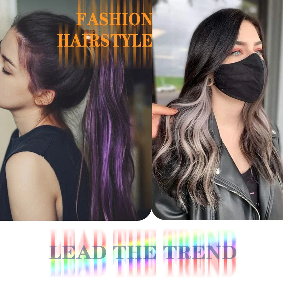HUAYA 18" Synthetic Clip-In Colorful Curly Hair Extension – Ombre Pink Purple Red Blue Hair Piece