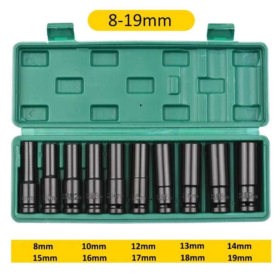 1/2-Inch Drive Impact Socket Set - 6-Point Metric Carbon Steel Sockets with Storage Case