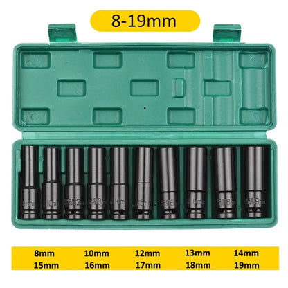 1/2-Inch Drive Impact Socket Set - 6-Point Metric Carbon Steel Sockets with Storage Case