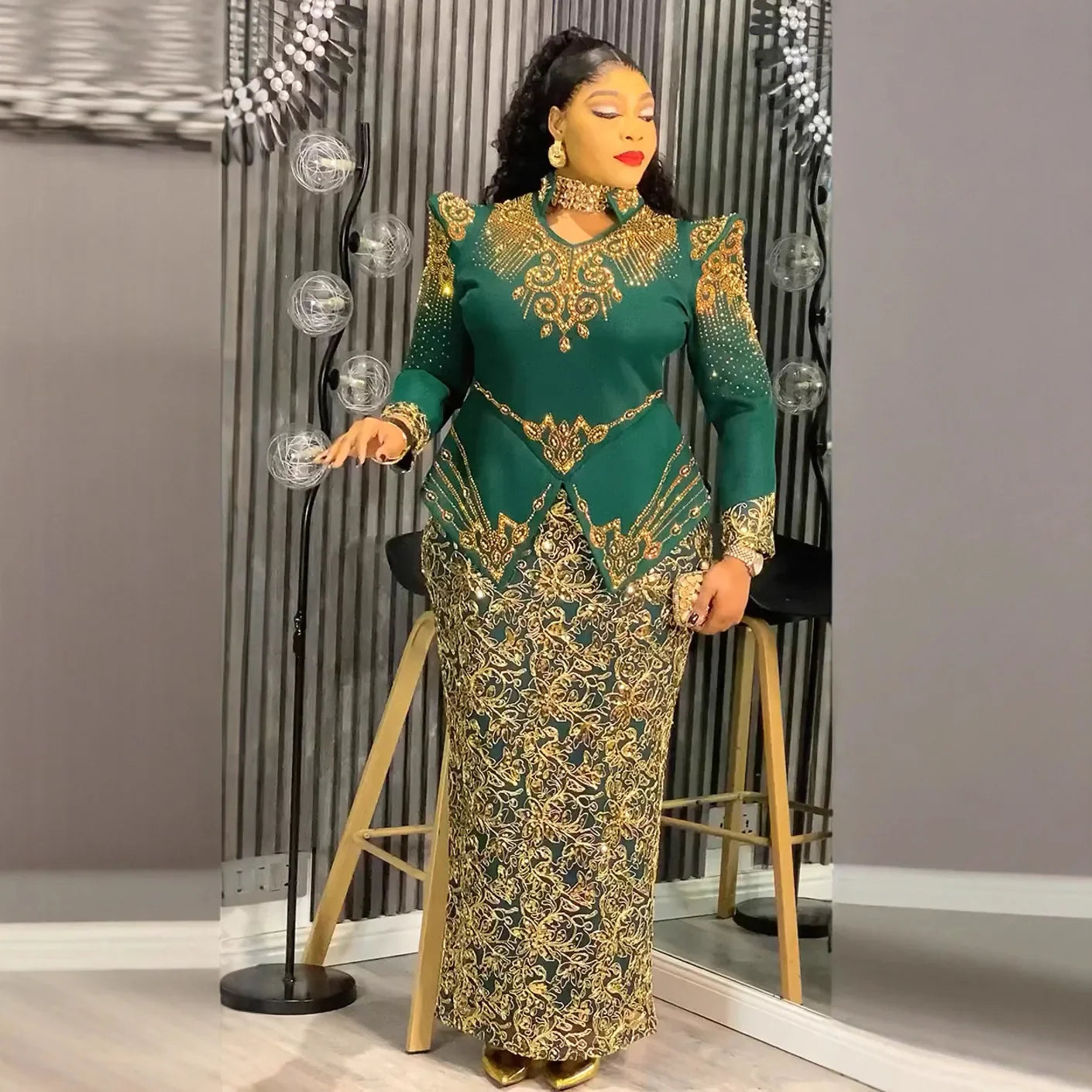 Plus Size African Evening Dress - Elegant Luxury Ankara Gown for Muslim Weddings, Parties & Formal Events