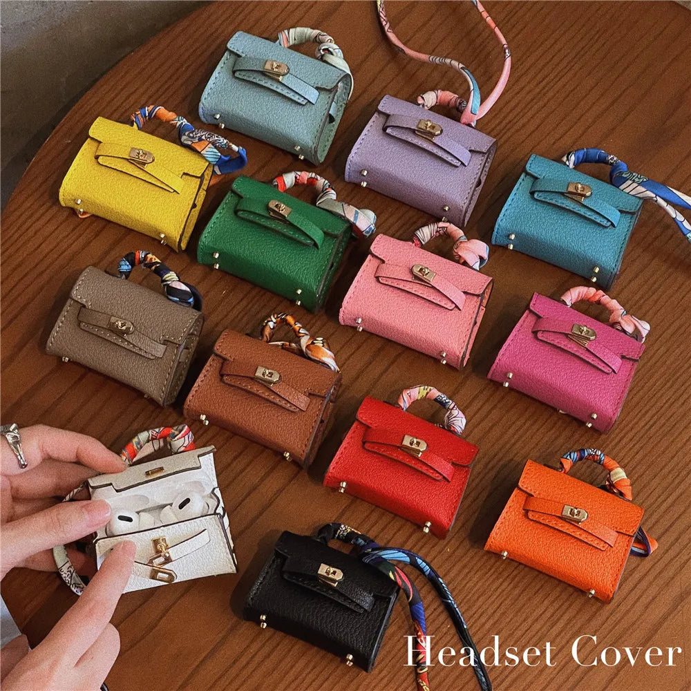 Elevate Your Style: Luxury Handbag Leather Earphone Cases for AirPods 1 2 3 Pro 2 - Wireless Bluetooth Headset Bag with Protective Cover and Lanyard