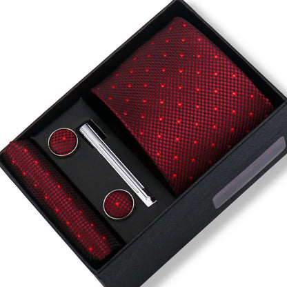 Men’s Green Tie Gift Box Set - Premium Business Necktie with Hanky, Cufflinks & Tie Clip for Wedding Formal Wear