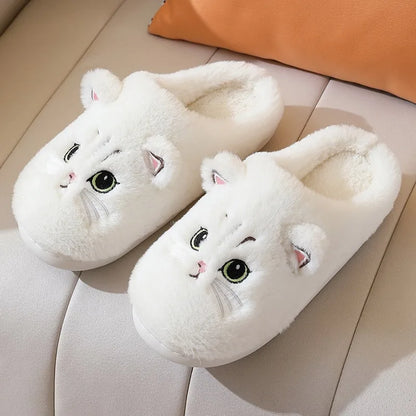 Cute Cat Plush Slippers - Fluffy Winter Indoor Home Shoes for Women & Men with Cozy Furry Design
