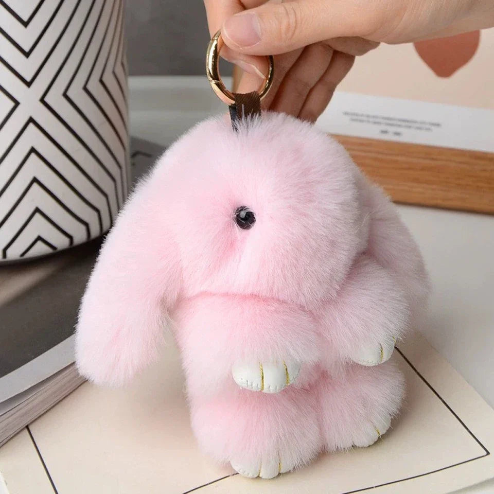 Fluffy Rabbit Fur Pom Pom Keychain - Soft Bunny Bag Charm & Cute Accessory Gift for Girls