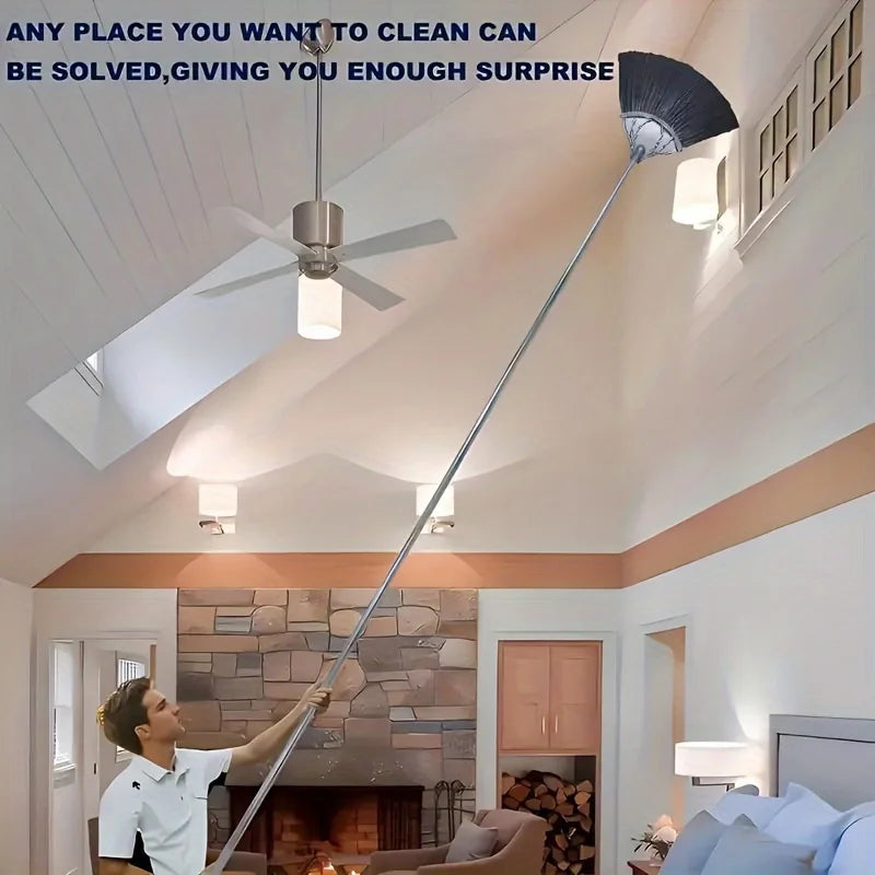 2-in-1 Telescopic Cleaning Pole - Extendable 5M Stainless Steel Duster & Spider Web Remover