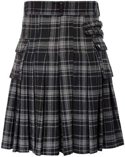 Men's Tartan Kilt Skirt – Traditional Highland Utility Kilt with Pockets, Gothic Punk Vintage Style