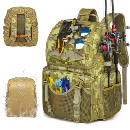 45L Fishing Backpack - Cooler Tackle Storage Bag with Rod Holders & Rain Cover for Camping, Hiking & Outdoor Fishing