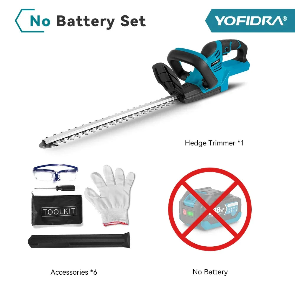 YOFIDRA 2000W Cordless Electric Hedge Trimmer 15000RPM Garden Hedge Pruner for Makita Battery