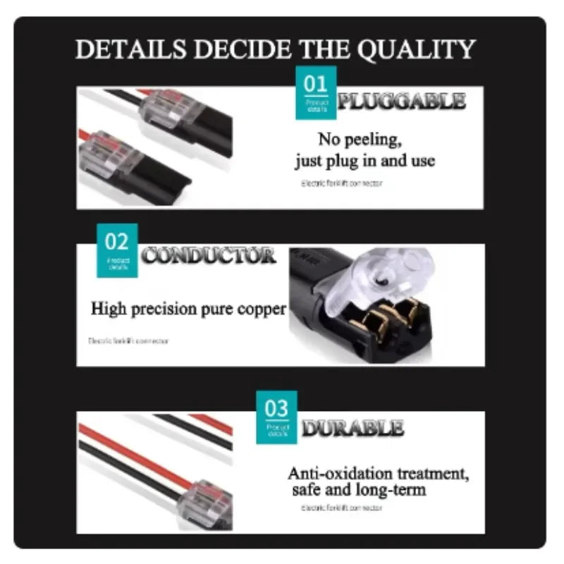 50/1PCS 2-Pin Plug-In Wire Connectors - Double-Wire Locking Buckle LED Cable Terminal Blocks