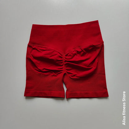 Summer High Waisted Yoga Shorts - Seamless Tummy Control Fitness Running Shorts with Solid Color Stretch Leggings Style