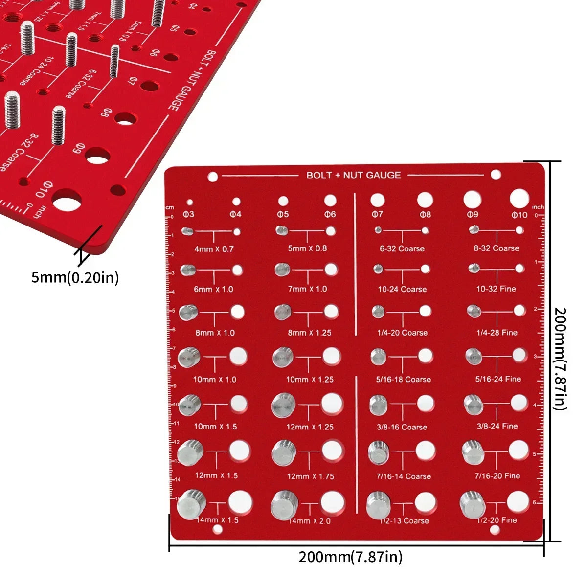 Nut & Bolt Thread Checker - 28 Standard Sizes Thread Identifier Gauge for Screws, Nuts & Bolts
