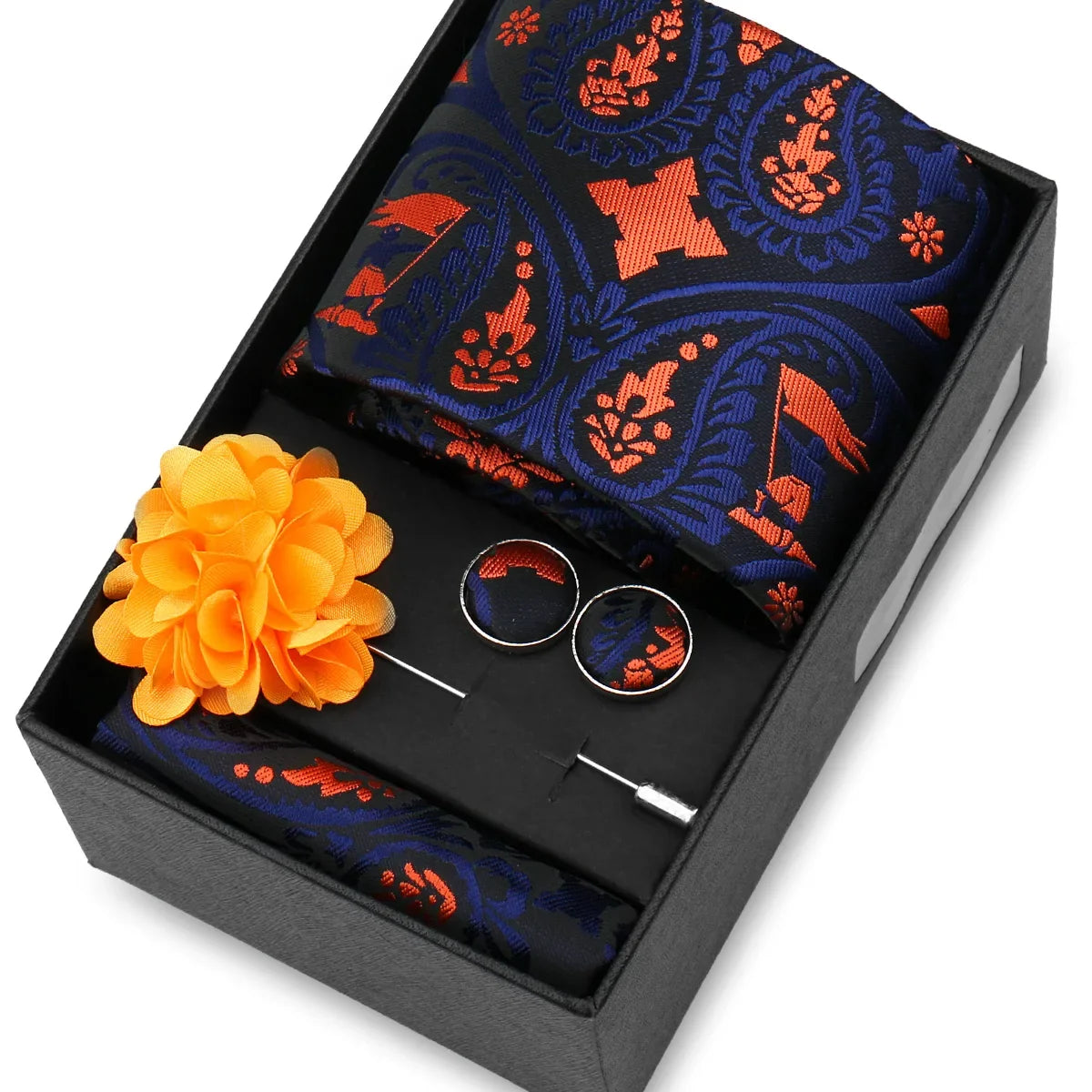 Elegant Men’s Necktie Gift Set - Fashion Tie with Handkerchief, Cufflinks & Brooch Pin Accessories for Business & Wedding