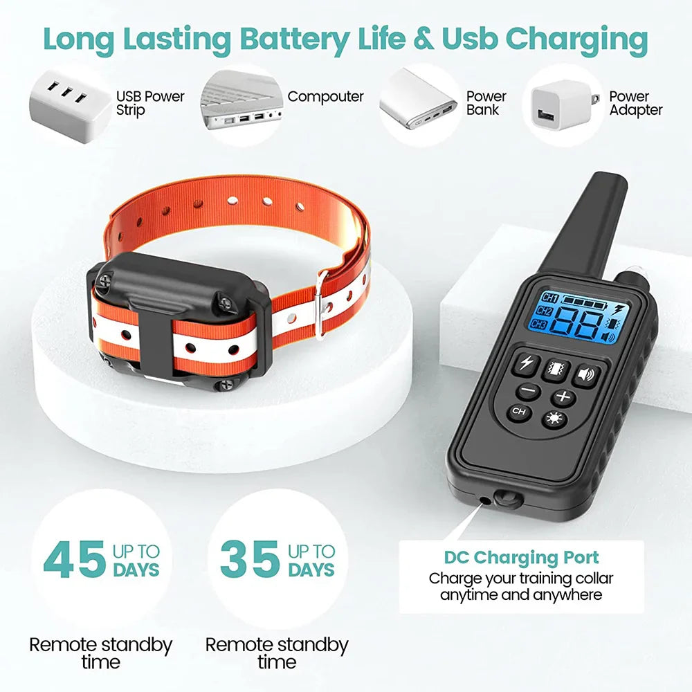 Electric Dog Training Collar - Detachable, Rechargeable Anti-Barking Shock & Vibration Collar for All Dogs with Clicker