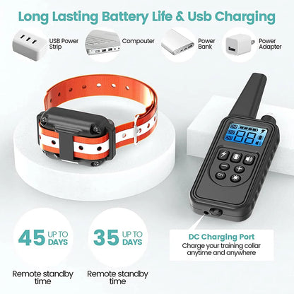 Electric Dog Training Collar - Detachable, Rechargeable Anti-Barking Shock & Vibration Collar for All Dogs with Clicker