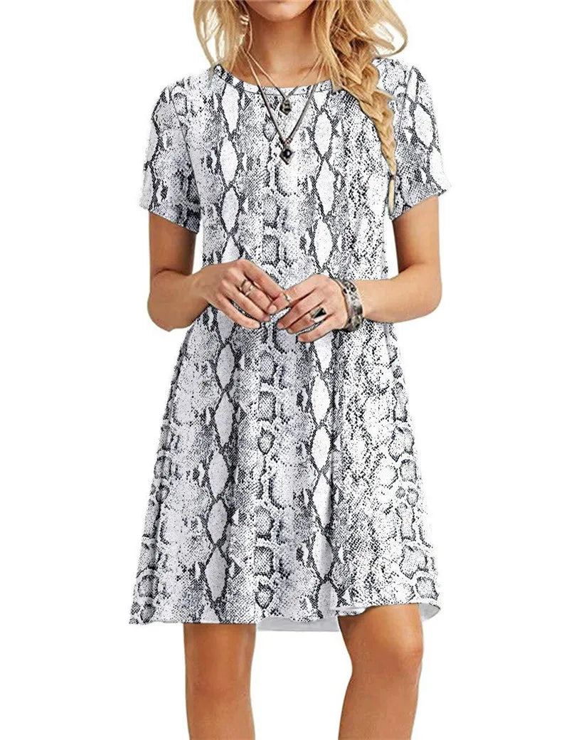 Women’s Leopard Print 3D Summer Dress – Short Sleeve Loose Casual Mini Dress, Streetwear Fashion