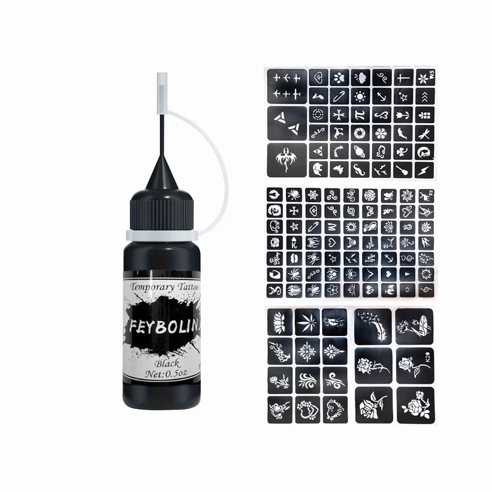 Long-Lasting Temporary Tattoo Ink Kit – Includes 3 Stickers & Freehand Gel for Face & Body Party Makeup Tattoos
