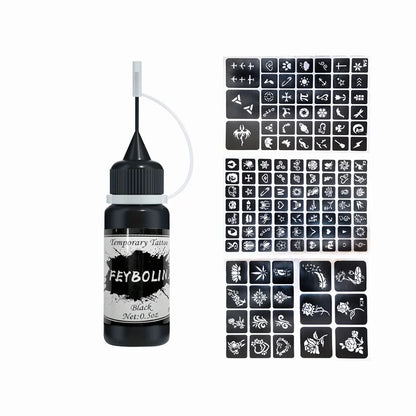 Long-Lasting Temporary Tattoo Ink Kit – Includes 3 Stickers & Freehand Gel for Face & Body Party Makeup Tattoos
