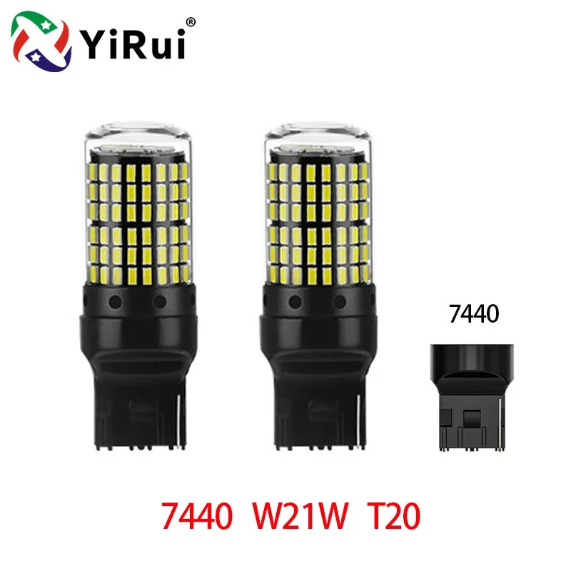 YiRui 2PCS 12-48V LED Bulbs - 144SMD Bright Reverse & Turn Signal Lights for BA15S, 7440, 1157 & P21W Sockets