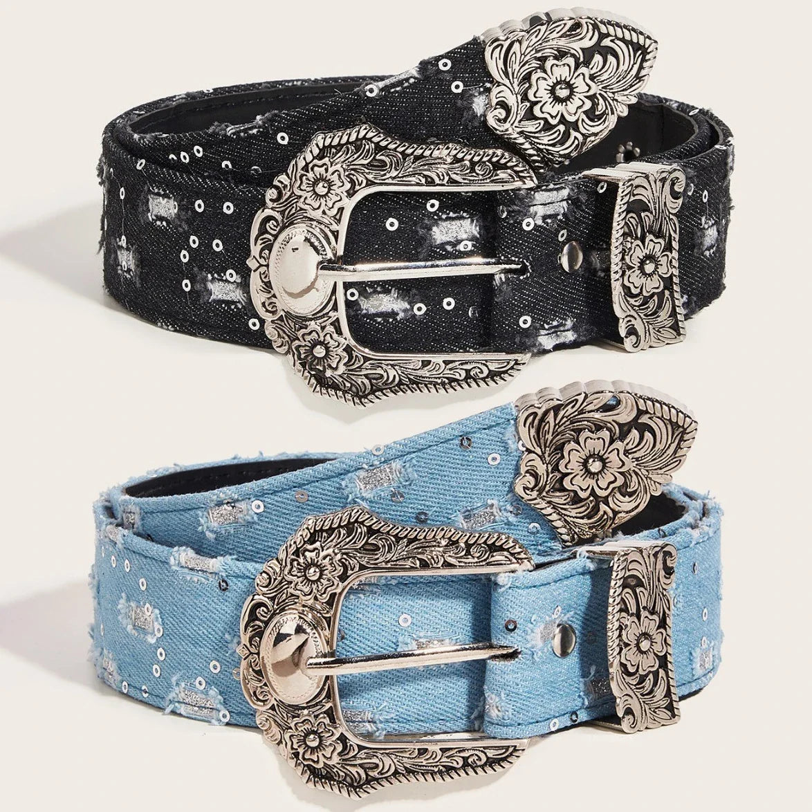 Rhinestone Buckle Belt - Retro Ripped Denim Punk Rock Fashion Accessory for Men & Women
