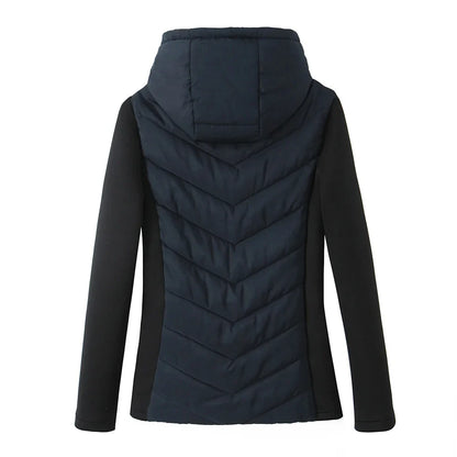 Taop&Za Women's Autumn Cotton Jacket – Fashionable Casual Long Sleeve Stand Collar Hooded Patchwork Coat