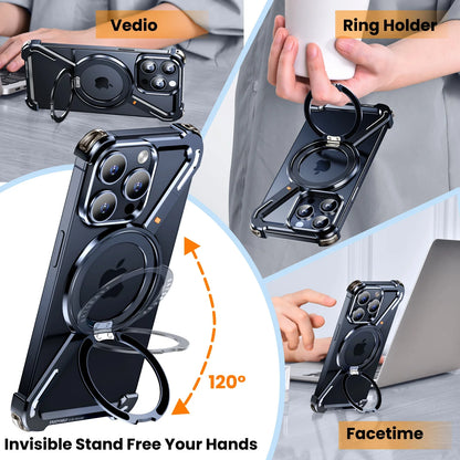 Oatsbasf Z-Shape Metal Phone Case for iPhone 15/16 Pro Max | Shockproof Cover with 360° Rotating Holder