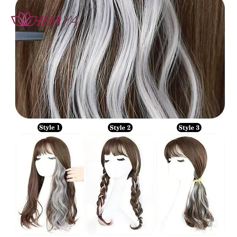 HUAYA 18" Synthetic Clip-In Colorful Curly Hair Extension – Ombre Pink Purple Red Blue Hair Piece