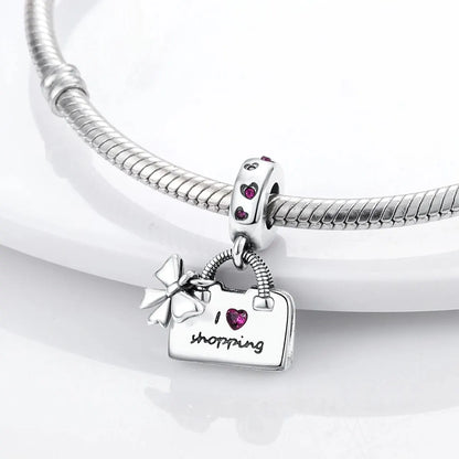 MULA Silver-Plated Sunflower & Four-Leaf Clover Dangle Charms - DIY 3MM Snake Chain Bracelet