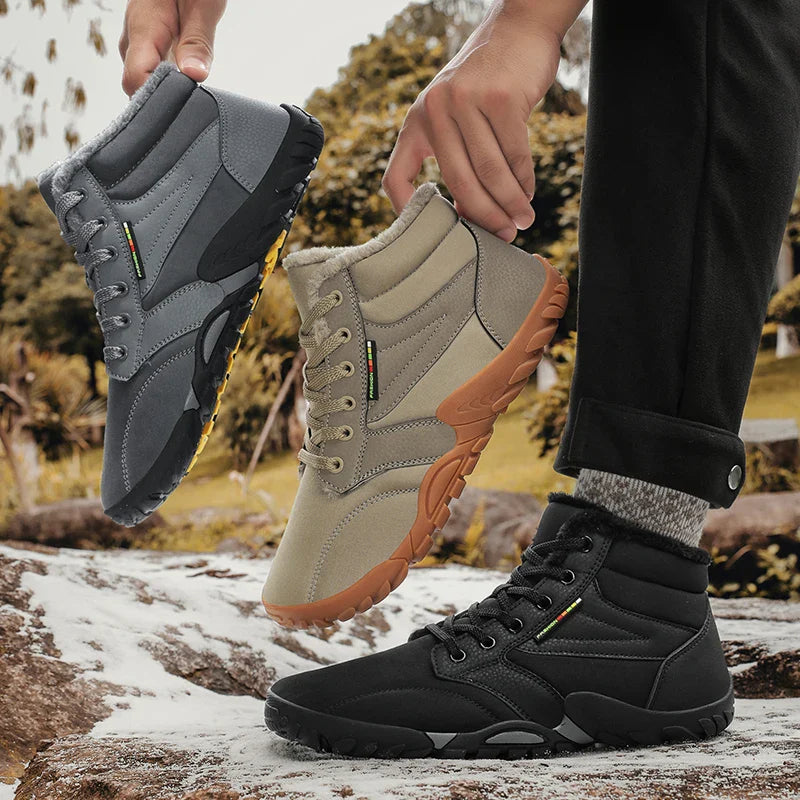Men's Winter Boots – Snow Barefoot Outdoor Non-Slip Warm Fur Ankle Boots, Lightweight Hiking Sneakers in Plus Sizes