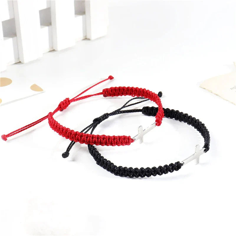 Handwoven Adjustable Stainless Steel Cross Bracelet – Colorful Cord Couple Friendship Jewelry