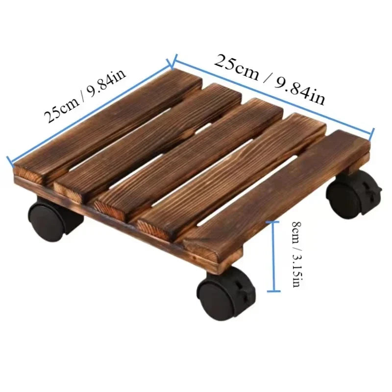 Wooden Plant Caddy Stand - Heavy Duty Rolling Plant Dolly with Lockable Wheels for Indoor & Outdoor Pots