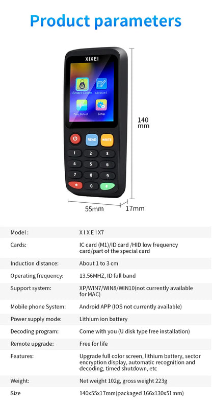 New RFID Smart Card Reader X7 – 125kHz Badge Copier & 13.56MHz NFC Decoder, Duplicator for IC/ID Chip, Ntag213/215 Key Writer