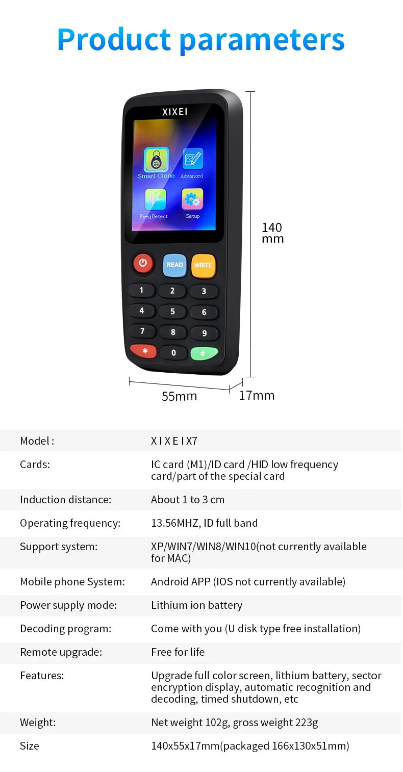 X7 Smart Card Reader RFID Copier IC ID Token Duplicator 125kHz Badge Writer 13.56MHz NFC Programmer