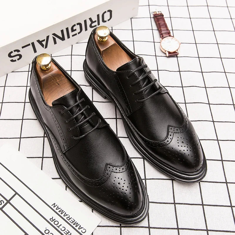 Men’s Classic Leather Brogue Dress Shoes - Formal Office, Wedding & Casual Business Shoes for Men