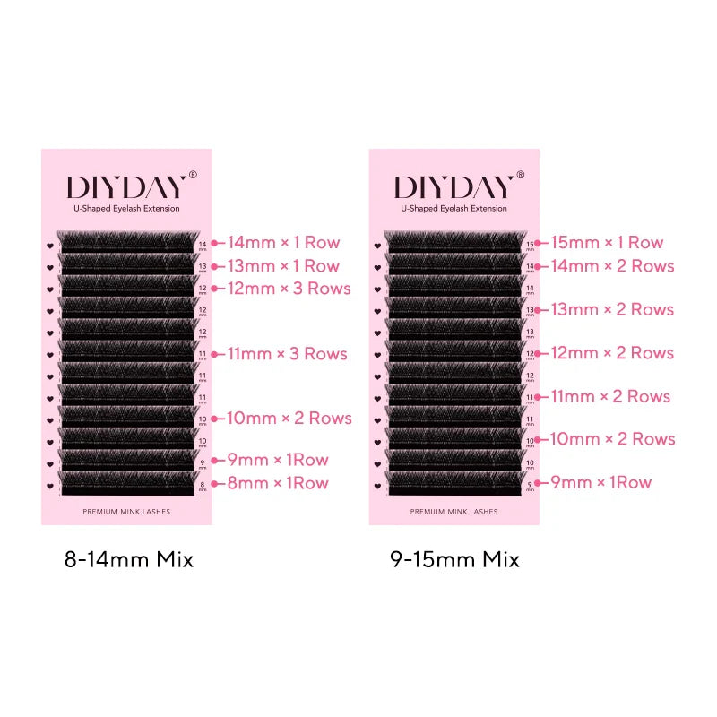 DIYDAY U-Shaped 3D Volume Eyelash Extensions — Easy-Apply Natural Wispy U YY Shape Faux Mink Lashes for Makeup
