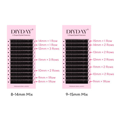 DIYDAY U-Shaped YY Eyelash Extensions – Premium PBT Double Layer Ultra Soft Featherlight Faux Mink False Lashes