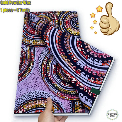 Soft Glitter Golden Wax Fabric - 100% Cotton Ankara Flash Gold Print Batik African Fabric for Nigerian Fashion Sewing & Crafting