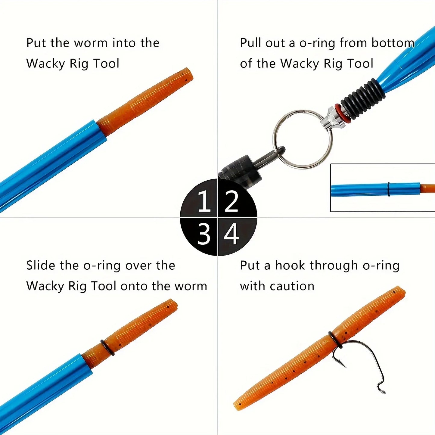 Stainless Steel Wacky Rig Tool Set - Fishing Rigging Kit with 100 O-Rings for Soft Bait Setup