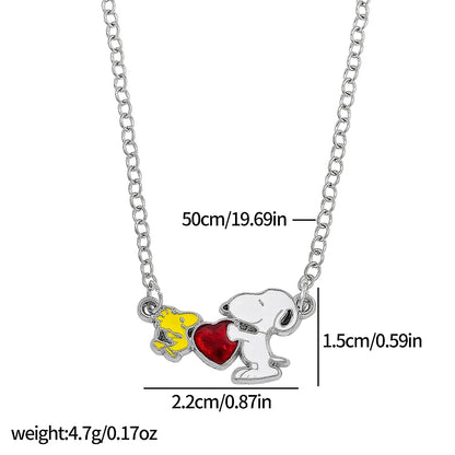Snoopy Woodstock Friendship Necklace - Silver-Tone Moon & Heart Pendant with Cute Enamel & Rhinestone Details
