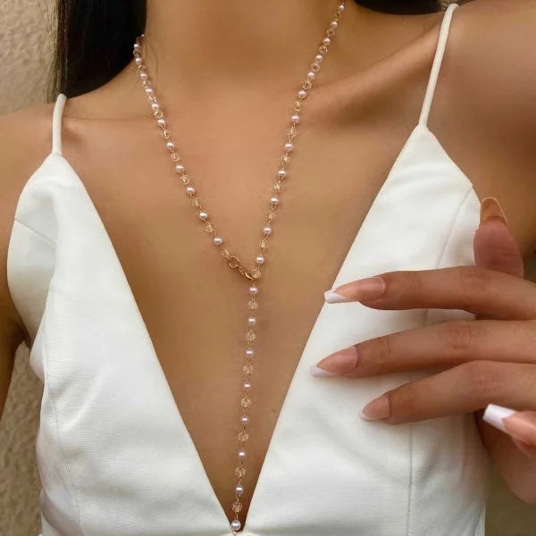 Trendy Y-Shaped Metal Necklace - Gold & Silver Color Long Collarbone Chain Bohemian Party Body Jewelry Gift